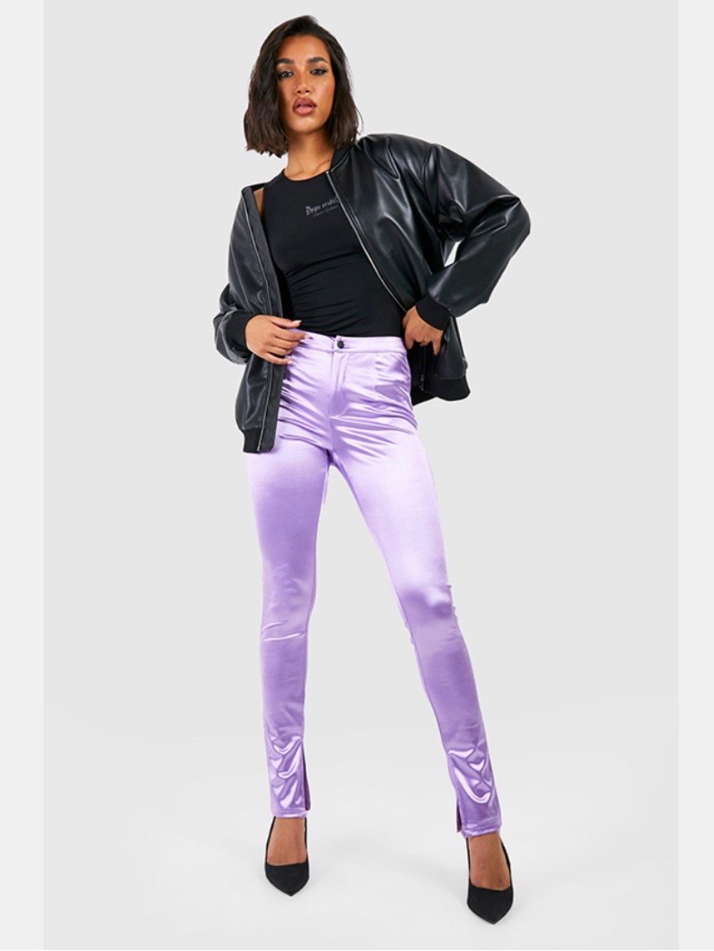 Boohoo Lavender Satin Skinny Pants